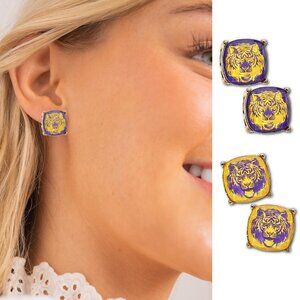 LSU Tigers Large Stud Purple Yellow Gold Plated Hypoallergenic Football Earrings